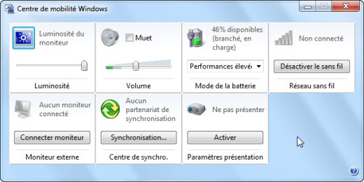 activer ou désactiver Centre De Mobilité dans Windows 10